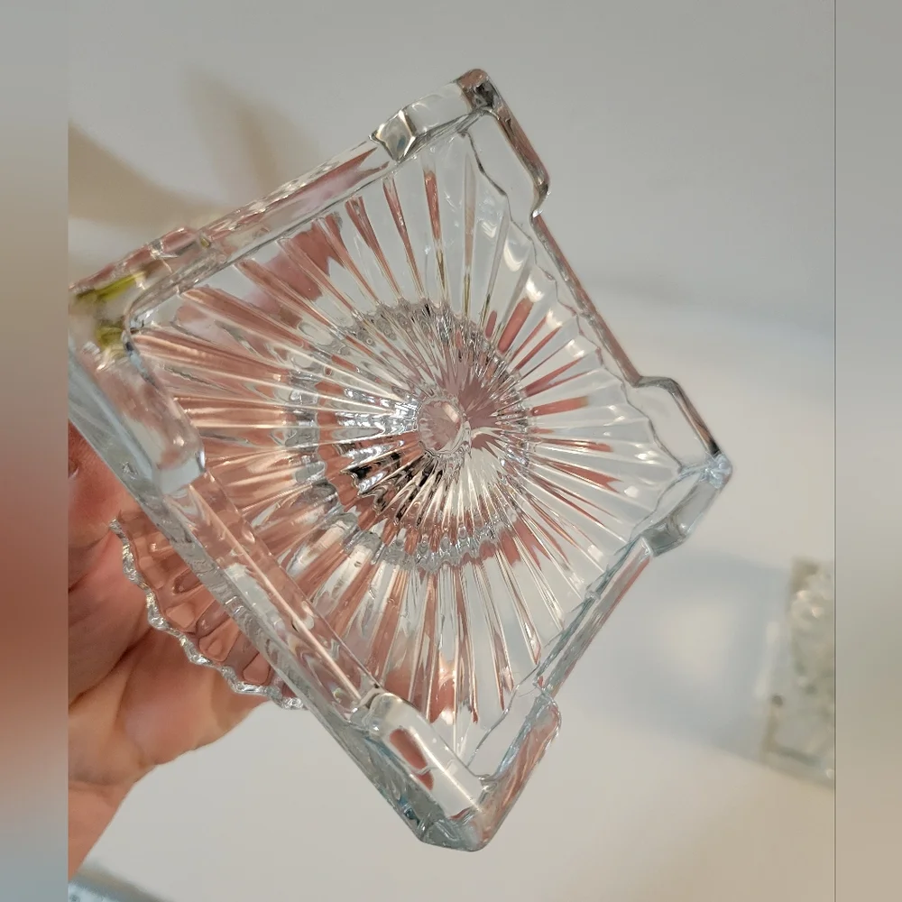 Heisey Ridgeleigh Glass Candle Stick Holders Clear Glass